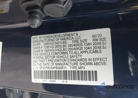 2023 Honda Passport Awd Ex-L из США, поврежденный, VIN 5FNYF8H54PB028511